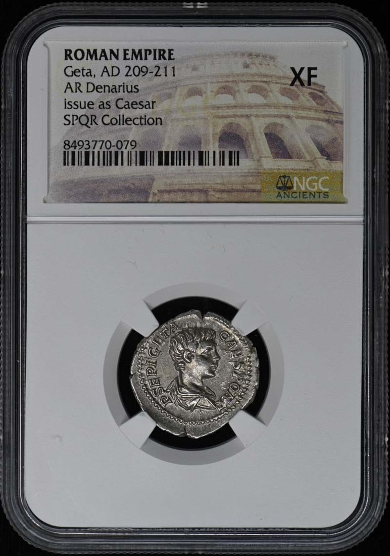 Roman Empire AD 209-211 Geta Denarius NGC XF40: Roman Empire AD 209-211 Geta Denarius NGC XF40 Experience the majesty of the Roman Empire with this stunning Geta Denarius, minted in Italy between 209-211 AD. Certified by NGC and graded XF40, this c
