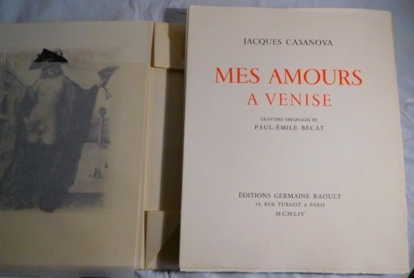Bcat 1954 Casanova Mes Amours a Venise w/ 20 Original Etchings by Paul-Emile: Bcat 1954 Casanova Mes Amours a Venise w/ 20 Original Etchings by Paul-Emile Experience the timeless charm of Giacomo Casanova's literary legacy in this exquisite 1954 edition of 'Mes Amours ? Venise'