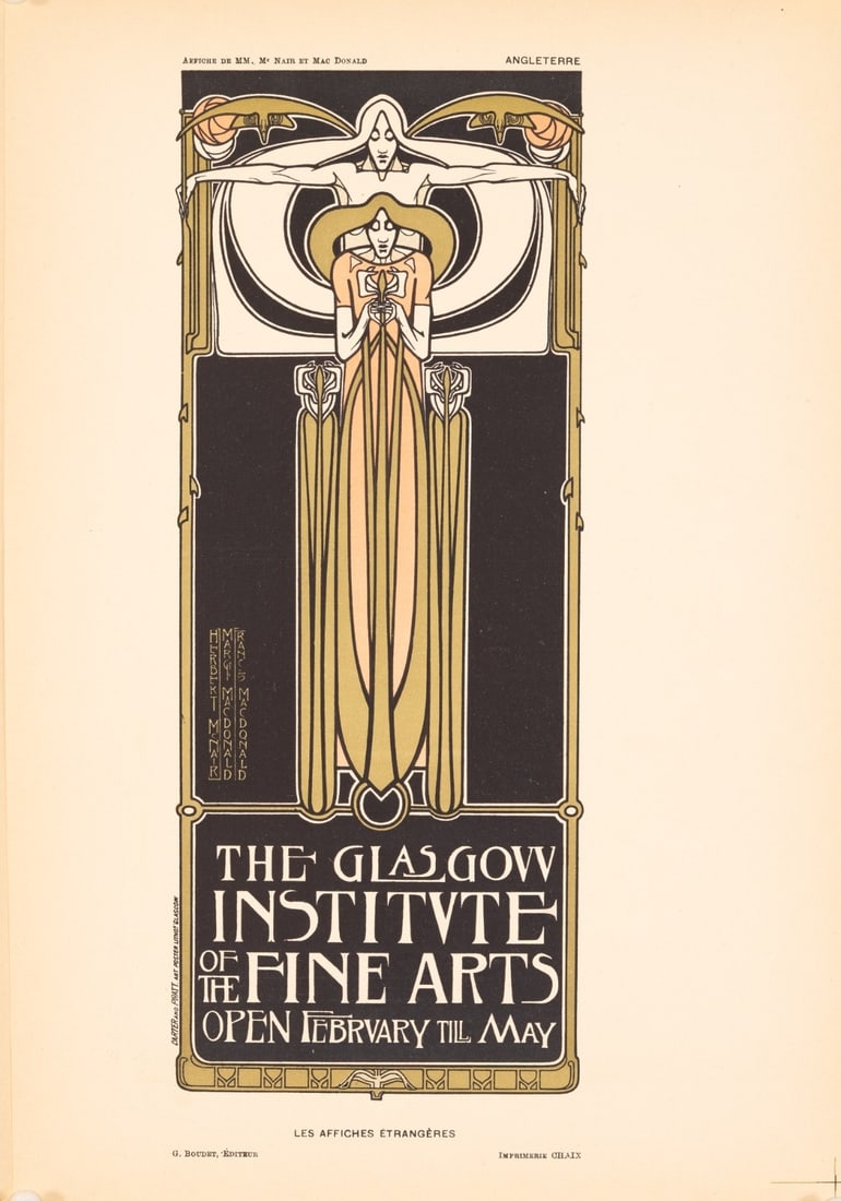 Trangres Mcnair & Macdonald Glasgow Institute 1897 Chaix Lithograph Affiches: Trangres Mcnair & Macdonald Glasgow Institute 1897 Chaix Lithograph Affiches Experience the Art Nouveau style of 1897 with this rare and authentic Chaix lithograph affiche from the Trangres Mcnair & M