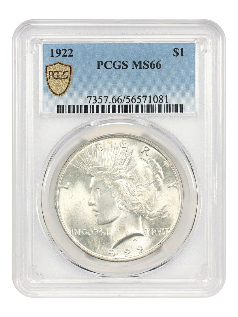 1922 Peace Dollar MS66 PCGS: 1922 Peace Dollar MS66 PCGS Get your hands on one of the rarest and most iconic coins in American history - the 1922 Peace Dollar! This stunning MS66 specimen, certified by PCGS, boasts exceptional co