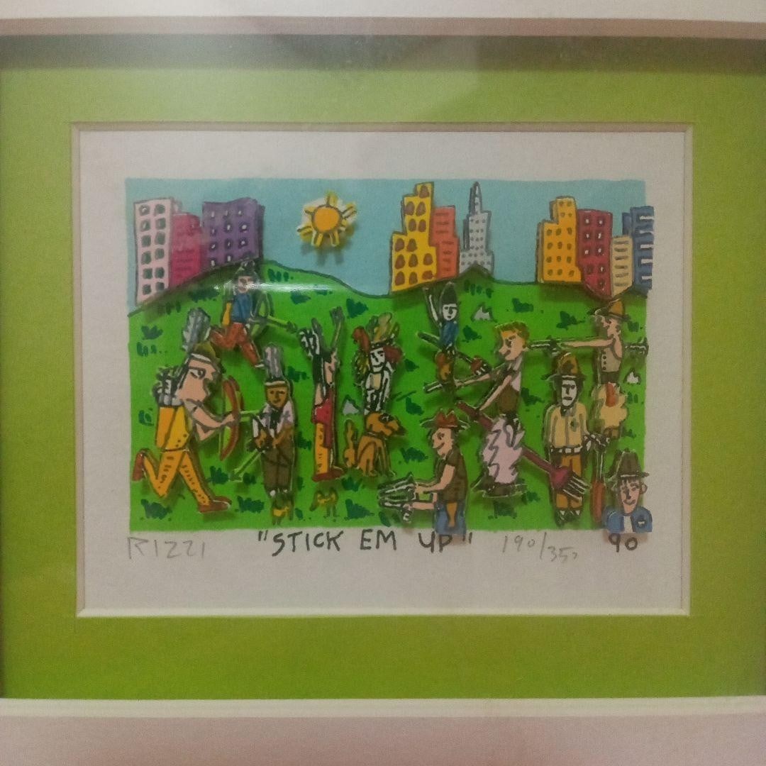 350 James Rizzy STICK EM UP 3D Silkscreen Art Signed 1990 Limited Edition Of: 350 James Rizzy STICK EM UP 3D Silkscreen Art Signed 1990 Limited Edition Of A rare gem for art collectors, the 350 James Rizzy STICK EM UP 3D Silkscreen Art is a limited edition masterpiece from