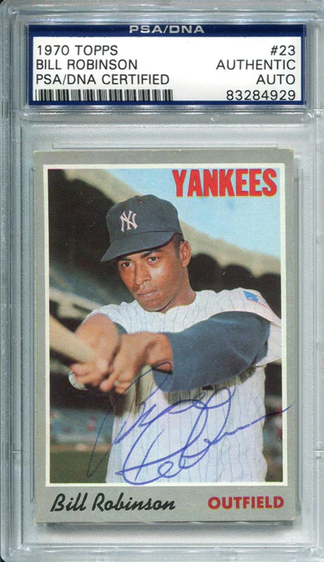 Card Bill Robinson Autographed 1970 Topps: Card Bill Robinson Autographed 1970 Topps Get your hands on a rare piece of baseball history with this authentic 1970 Topps card autographed by the legendary Bill Robinson, a Hall of Fame player and p