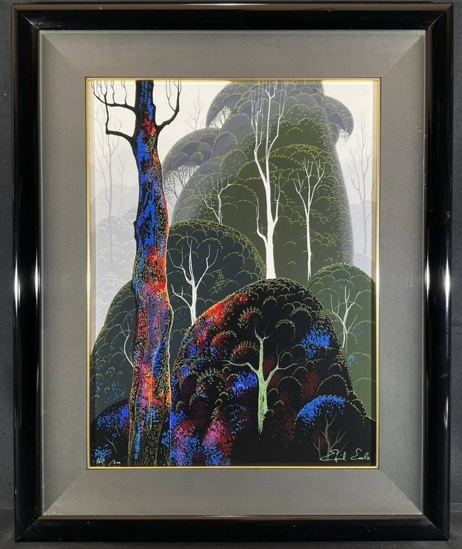 Eyvind Earle - Early Autumn Serigraph, Signed and Framed (ED 167/ 200): Eyvind Earle - Early Autumn Serigraph, Signed and Framed (ED 167/ 200) Experience the serene beauty of Eyvind Earle's "Early Autumn", a stunning serigraph signed by the artist himself (ED 167/200). Th