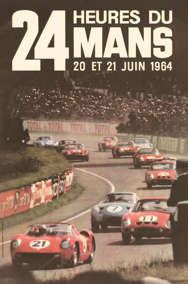 Excellent 24 Hours Of Lemans 1964 Vintage Race Poster On Linen: Excellent 24 Hours Of Lemans 1964 Vintage Race Poster On Linen Experience the thrill of vintage motorsport with this exceptional 1964 Lemans 24 Hours poster, created by renowned artist Thivilliers and