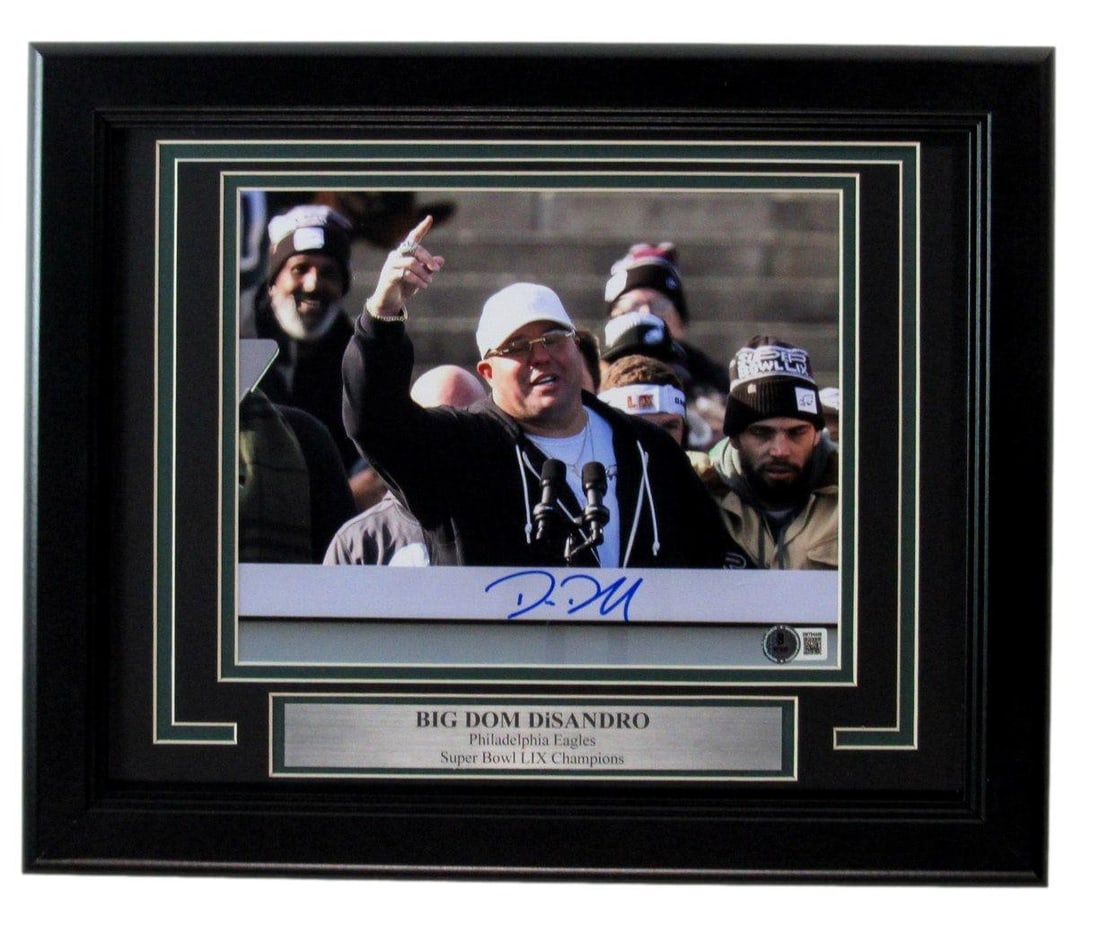 195291 Big Dom DiSandro Signed/ Autographed 8x10 Photo Eagles Framed Beckett: 195291 Big Dom DiSandro Signed/ Autographed 8x10 Photo Eagles Framed Beckett Get ready to showcase your love for the Eagles with this autographed photo of Big Dom DiSandro, signed by the legendary pla