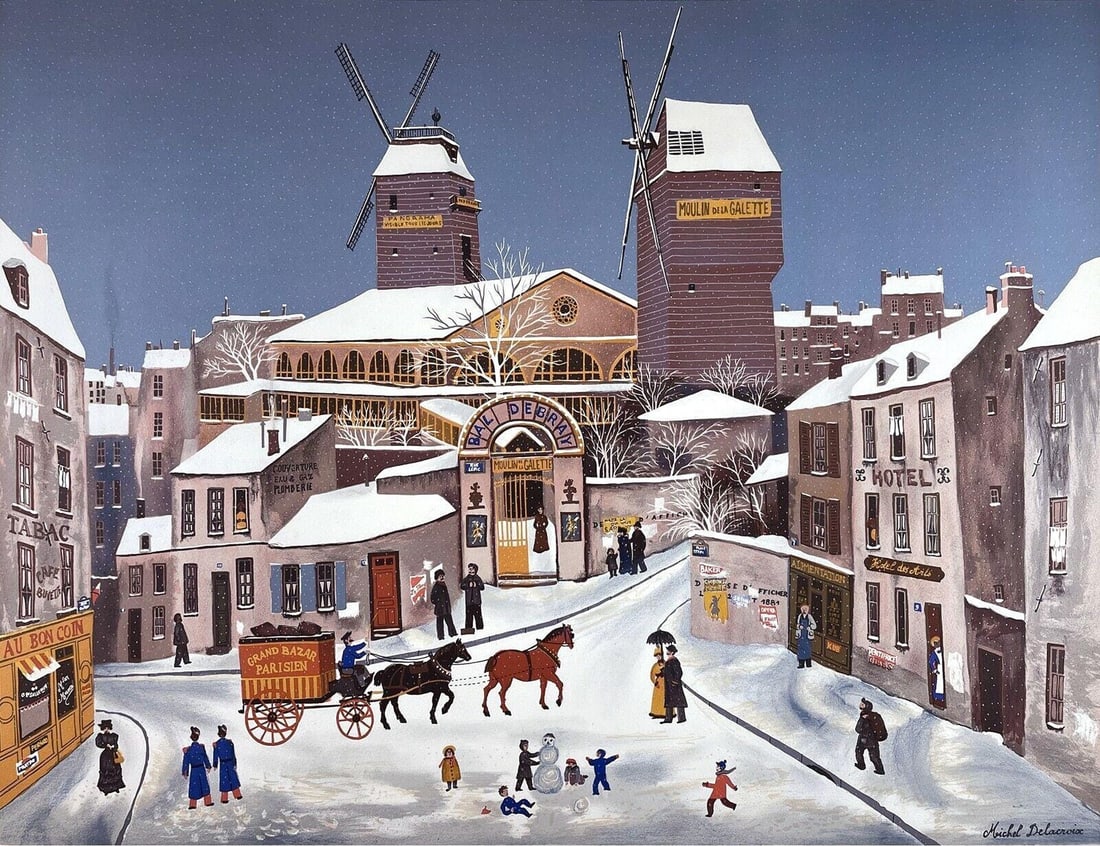 Lithograph - Michel Delacroix - Moulin de la Galette: Lithograph - Michel Delacroix - Moulin de la Galette A stunning lithograph by renowned artist Michel Delacroix, Moulin de la Galette is a beautiful representation of French culture and architecture. P