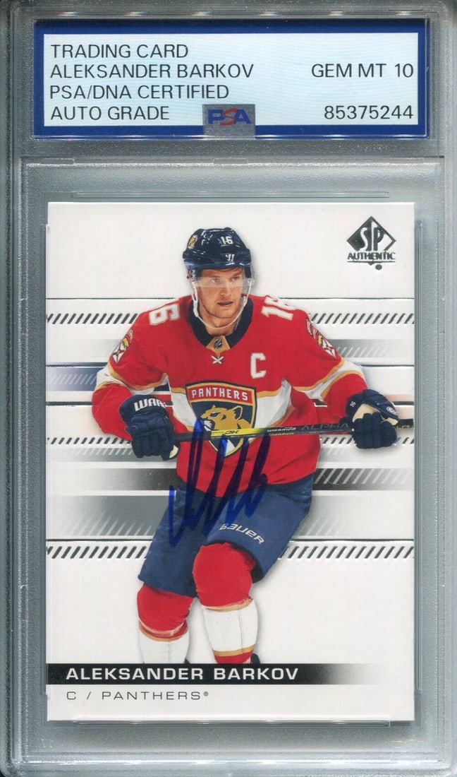 Aleksander Barkov Autographed SP Authentic Upper Deck Card (PSA Auto Grade 10): Aleksander Barkov Autographed SP Authentic Upper Deck Card (PSA Auto Grade 10) Own a piece of NHL history with this autographed Aleksander Barkov Upper Deck card, graded by PSA with a perfect 10 auto