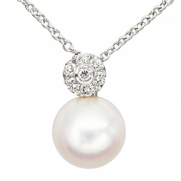 Pasquale Bruni 18k White Gold Pearl Necklace with 0.11ct Sapphire and Diamond: Pasquale Bruni 18k White Gold Pearl Necklace with 0.11ct Sapphire and Diamond Elevate your special occasions with the exquisite Pasquale Bruni 18k White Gold Pearl Necklace, adorned with a stunning 0.