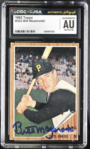 BA202279 1962 Topps Bill Mazeroski CGC x JSA Auth Signed/ Auto Baseball Card: BA202279 1962 Topps Bill Mazeroski CGC x JSA Auth Signed/ Auto Baseball Card Get ready to own a piece of baseball history with the 1962 Topps Bill Mazeroski CGC x JSA Auth Signed/Auto Baseball Card, o
