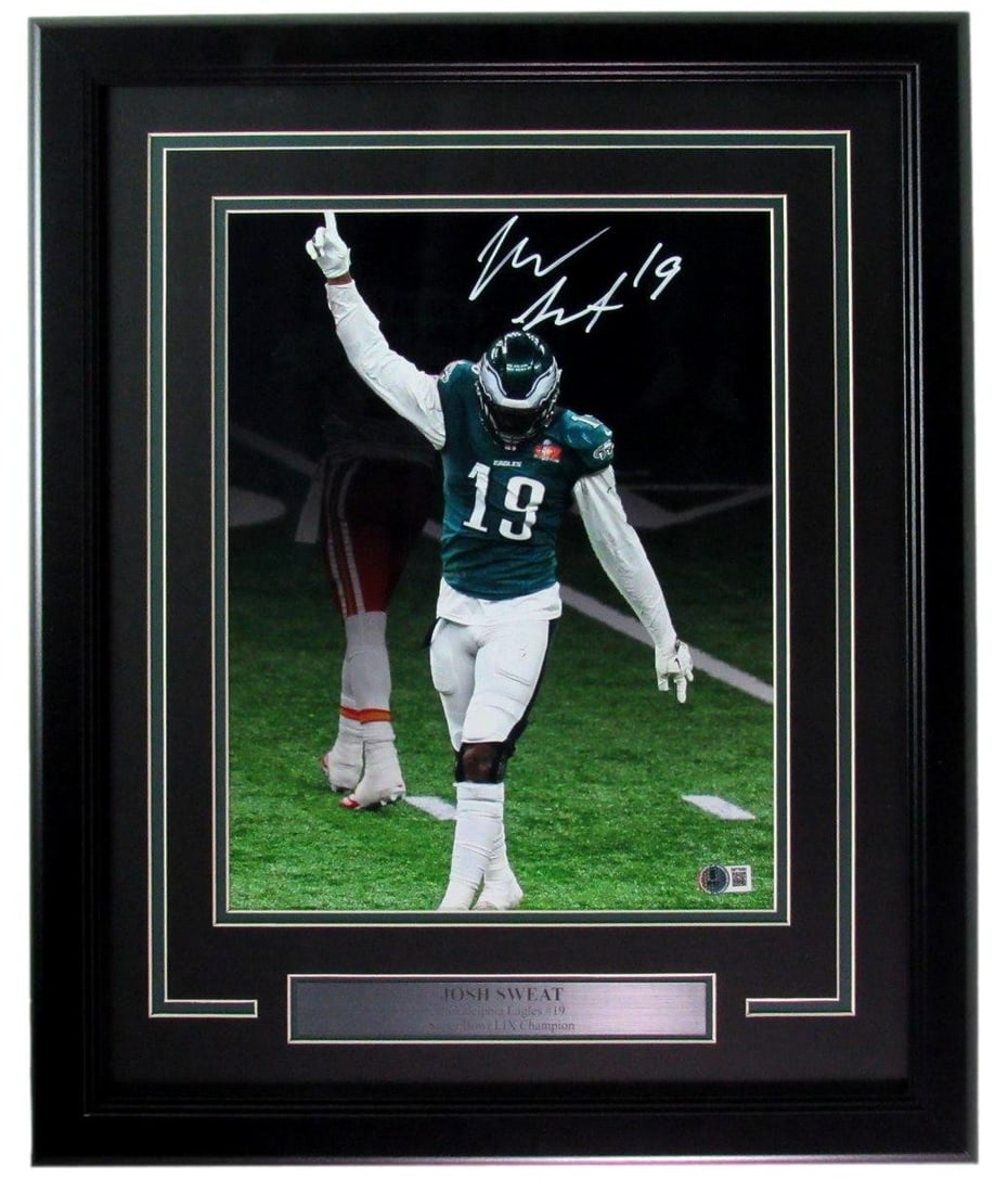 195571 Josh Sweat Signed/ Autographed 11x14 Photo Eagles SB LIX Framed Beckett: 195571 Josh Sweat Signed/ Autographed 11x14 Photo Eagles SB LIX Framed Beckett Get ready to showcase your NFL fandom with this incredible autographed photo of Josh Sweat, the talented defensive end wh