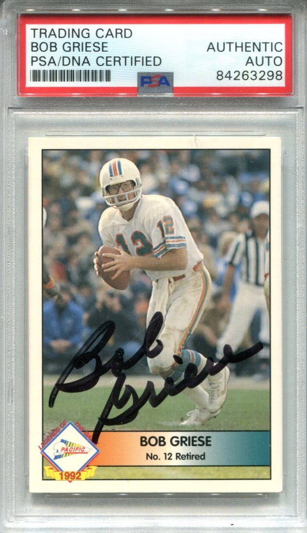 (PSA) Bob Griese Autographed 1992 Pacific Card: (PSA) Bob Griese Autographed 1992 Pacific Card Get ready to relive the golden era of NFL history with this rare and authentic Bob Griese autographed 1992 Pacific Card, slabbed by the experts at Profes
