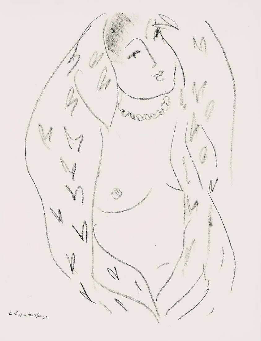Henri Matisse, Srie L, var. 18 (Duthuit 9), Dessins, Thmes et variations, Lithograph: Henri Matisse, Srie L, var. 18 (Duthuit 9), Dessins, Thmes et variations, Lithograph A rare and exquisite lithograph from Henri Matisse's iconic series, Dessins, Thmes et Variations, this print showca