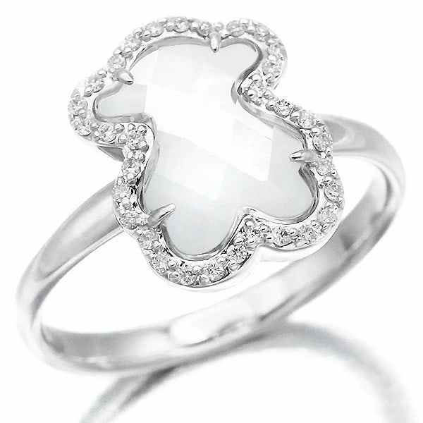 Animal Tous Bear Sweet Dolls Crystal Diamond 18k White Gold Ring Polished Gift: Animal Tous Bear Sweet Dolls Crystal Diamond 18k White Gold Ring Polished Gift Elevate your special occasion with the exquisite 18k White Gold Ring, adorned with a stunning crystal and diamond combina