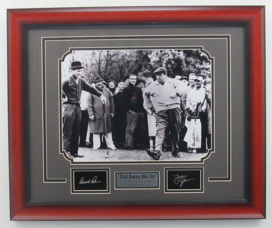 141745 Arnold Palmer/ Jackie Gleason Laser Signed 11x14 B/ W Photo Framed: 141745 Arnold Palmer/ Jackie Gleason Laser Signed 11x14 B/ W Photo Framed Get ready to own a piece of golfing history with this rare and unique 11x14 black and white photo signed by two entertainment