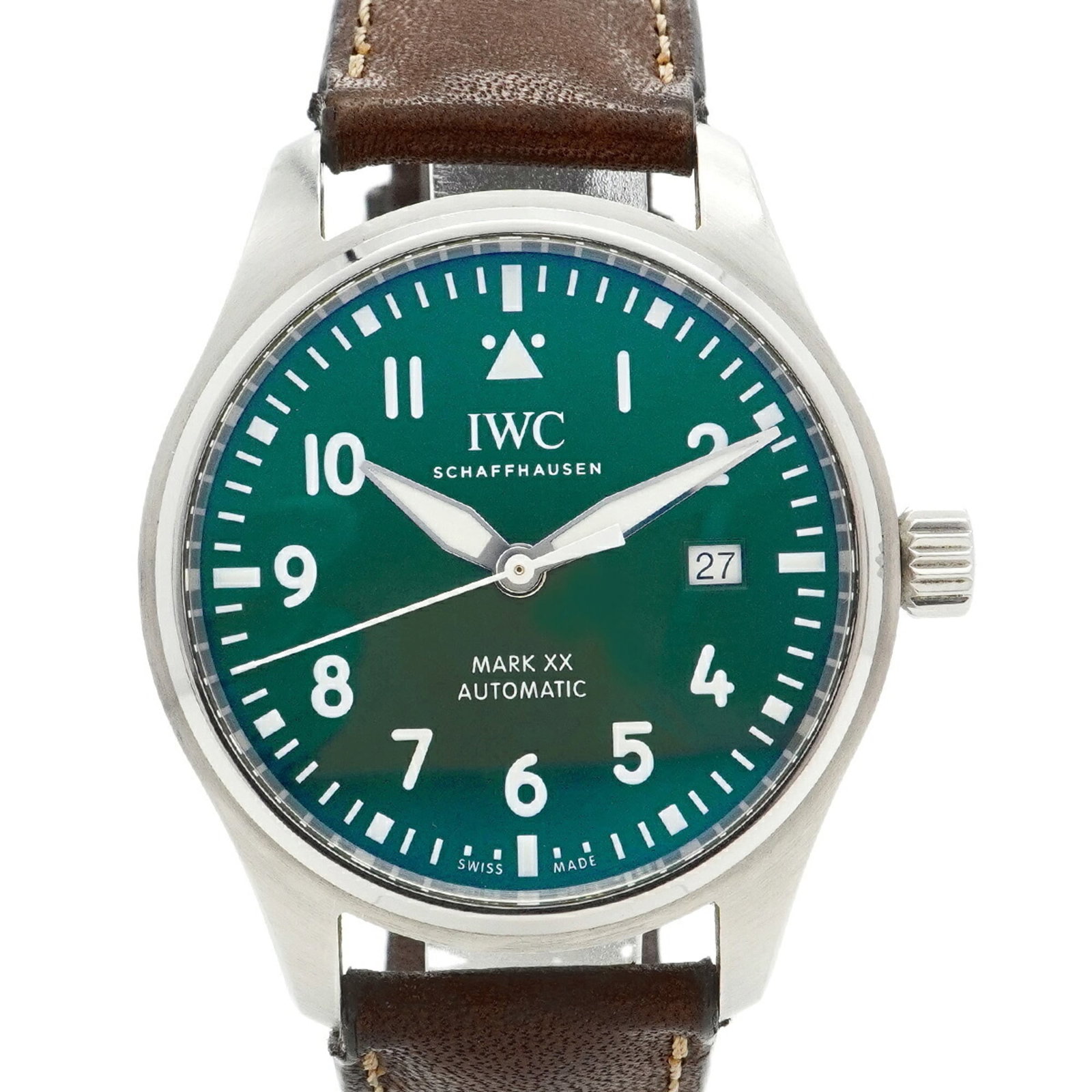 Wristwatch Iwc: Wristwatch Iwc A pre-owned IWC wristwatch with a rich, green dial and sleek leather band, measuring 40.5mm in diameter, is up for grabs. With its classic design and durable construction, this watch