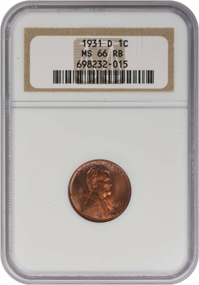 1931-D Lincoln Cent (MS66RB) NGC: 1931-D Lincoln Cent (MS66RB) NGC Experience the iconic Lincoln Wheat cent from 1931, certified MS66 by NGC and boasting stunning uncirculated condition. This rare coin is a testament to its age and ra