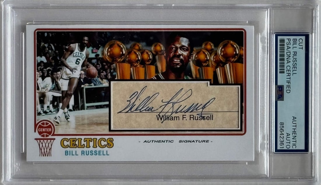 Slabbed Bill Russell Autographed Full Name Cut Signature PSA: Slabbed Bill Russell Autographed Full Name Cut Signature PSA Experience the legacy of Bill Russell with this slabbed, full-name cut signature from the NBA legend himself. Authenticated and certified b