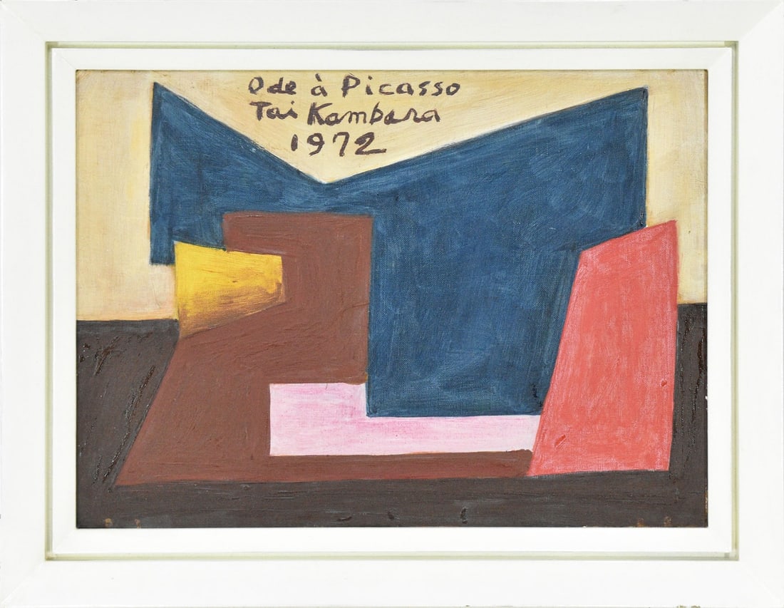1972 Tai Kanbara Japan "Ode by Picasso" Signed Blue Pink Brown 3140cm: 1972 Tai Kanbara Japan "Ode by Picasso" Signed Blue Pink Brown 3140cm Experience the vibrant colors and artistic genius of Pablo Picasso with this stunning 1972 Tai Kanbara Japan "Ode by Picasso" artw