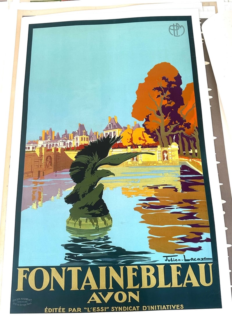 Plm Fontainebleau Avon Julien Lacaze 1930 French Railways: Plm Fontainebleau Avon Julien Lacaze 1930 French Railways Experience the glamour of French travel in the 1930s with this stunning Art Deco poster by Julien Lacaze, created for the iconic PLM French Ra