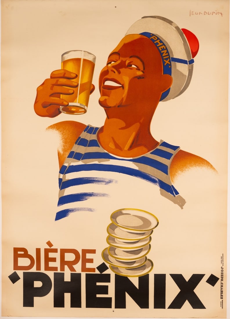 Biere Phenix by Leon Dupin 1924 Vintage Poster on Linen: Biere Phenix by Leon Dupin 1924 Vintage Poster on Linen Experience the art of vintage advertising with this stunning 1924 Biere Phenix poster by Leon Dupin, a masterpiece of Art Nouveau and Vintage Ar