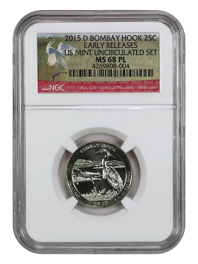 2015-D 25C Bombay Hook NP NGC MS68PL (Early Releases) - Type 1 Clad: 2015-D 25C Bombay Hook NP NGC MS68PL (Early Releases) - Type 1 Clad Experience the beauty of the 2015-D Philadelphia Minted Twenty Cents, graded MS68PL by NGC, one of the finest examples of this early