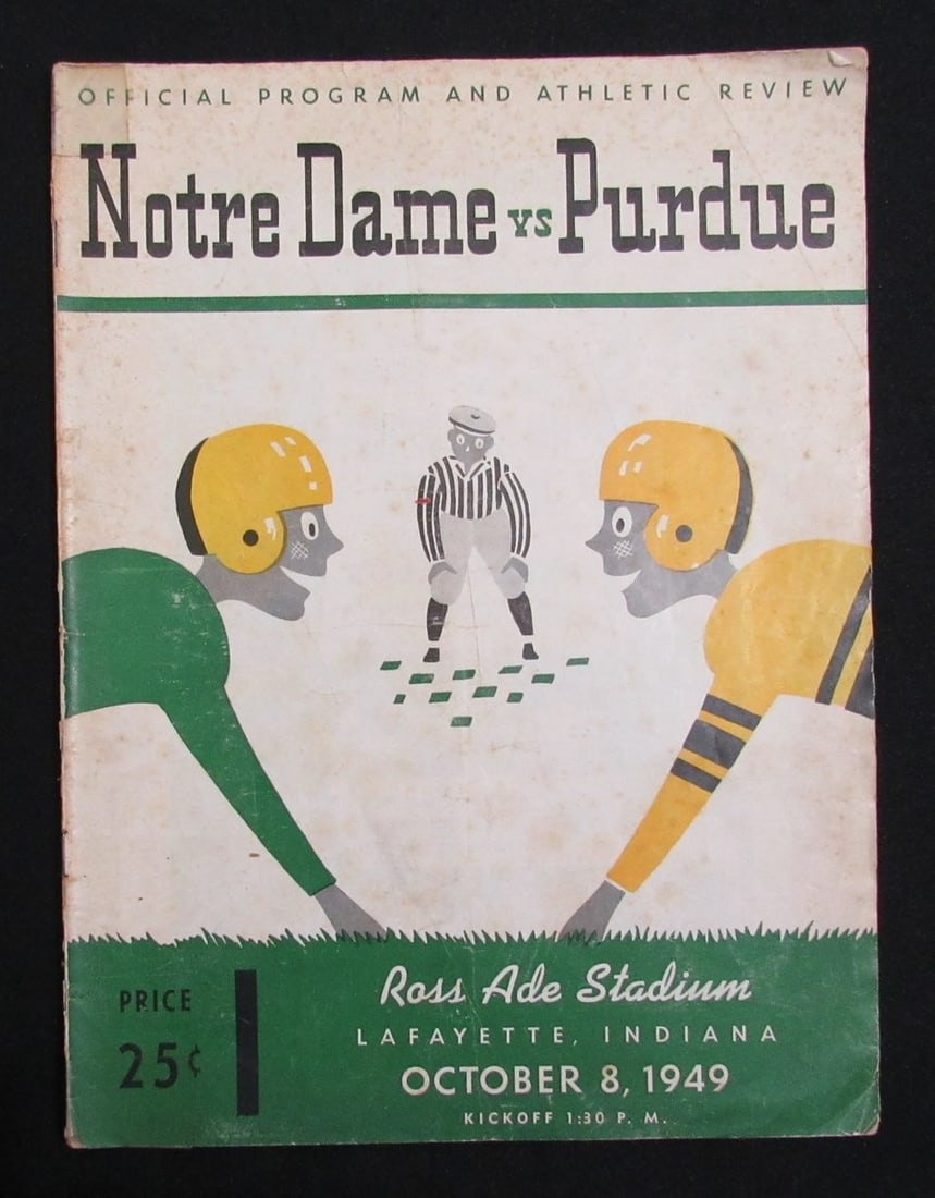 185820 10/ 8/ 1949 Notre Dame vs. Purdue College Program: 185820 10/ 8/ 1949 Notre Dame vs. Purdue College Program Rarity alert! This vintage 1949 Notre Dame vs. Purdue College football program is an extremely rare find, offering a unique glimpse into the ea