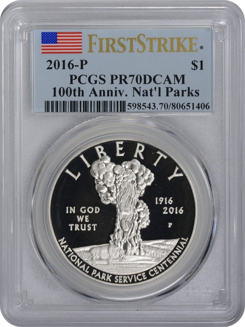 PCGS 2016-P 100th Anniv Nat'l Parks Commemorative Silver Dollar PR70DCAM FS: PCGS 2016-P 100th Anniv Nat'l Parks Commemorative Silver Dollar PR70DCAM FS This stunning PCGS 2016-P 100th Anniv Nat'l Parks Commemorative Silver Dollar is a true collector's gem, boasting a flawless