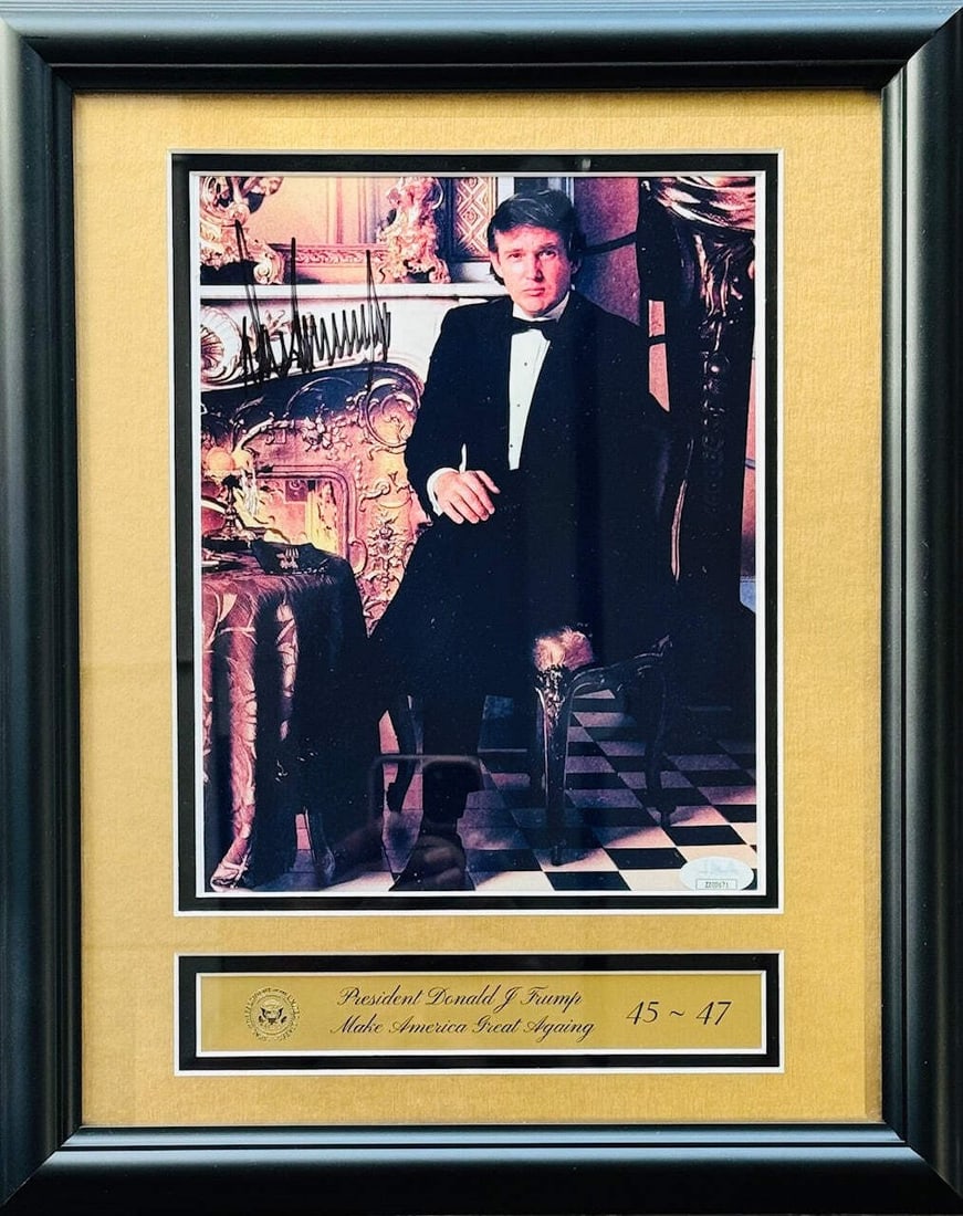 (JSA) Donald Trump Autographed 8x10 Framed Photo: (JSA) Donald Trump Autographed 8x10 Framed Photo Get an exclusive look at the life and presidency of Donald Trump with this authentic, JSA-verified 8x10 framed photo. Signed in black sharpie across th