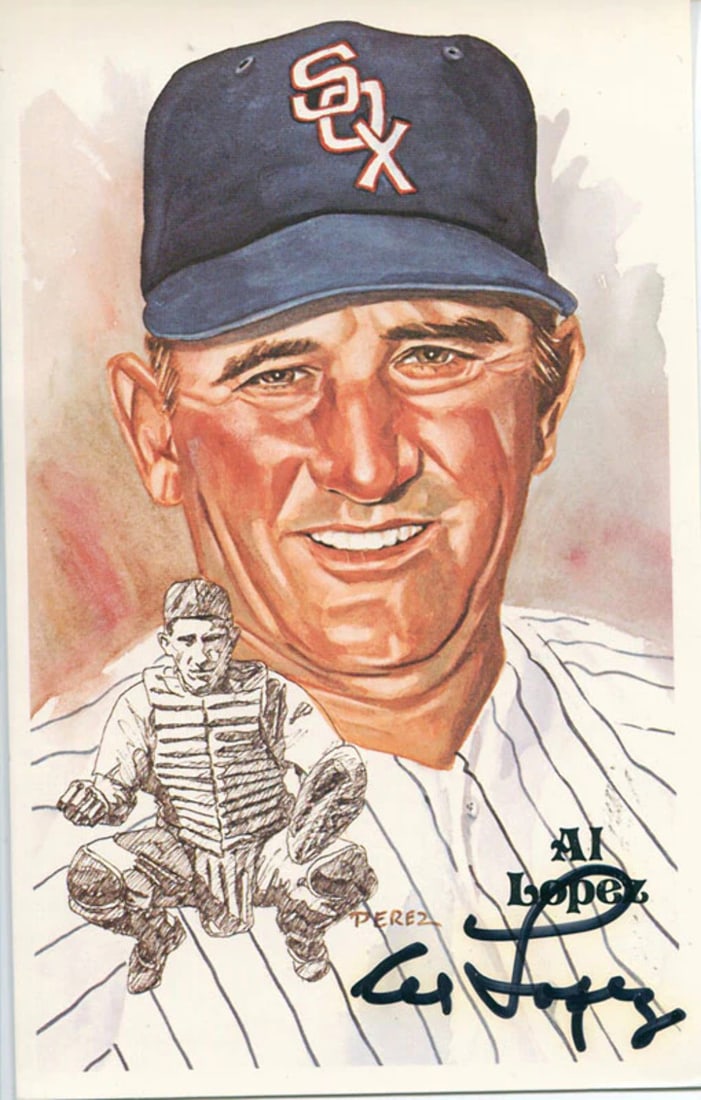 Postcard Al Lopez Autographed Perez-Steele: Postcard Al Lopez Autographed Perez-Steele Get ready to own a piece of baseball history! This rare postcard is signed by the legendary Al Lopez, former manager of the Chicago White Sox and Washington