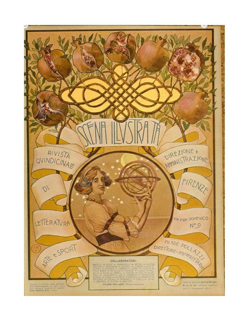1900 Scena Illustrata Arts Literature Music Theatre Cover Art Nouveau: 1900 Scena Illustrata Arts Literature Music Theatre Cover Art Nouveau Experience the elegance of Art Nouveau in this stunning 1900 Scena Illustrata poster, showcasing the intersection of literature,