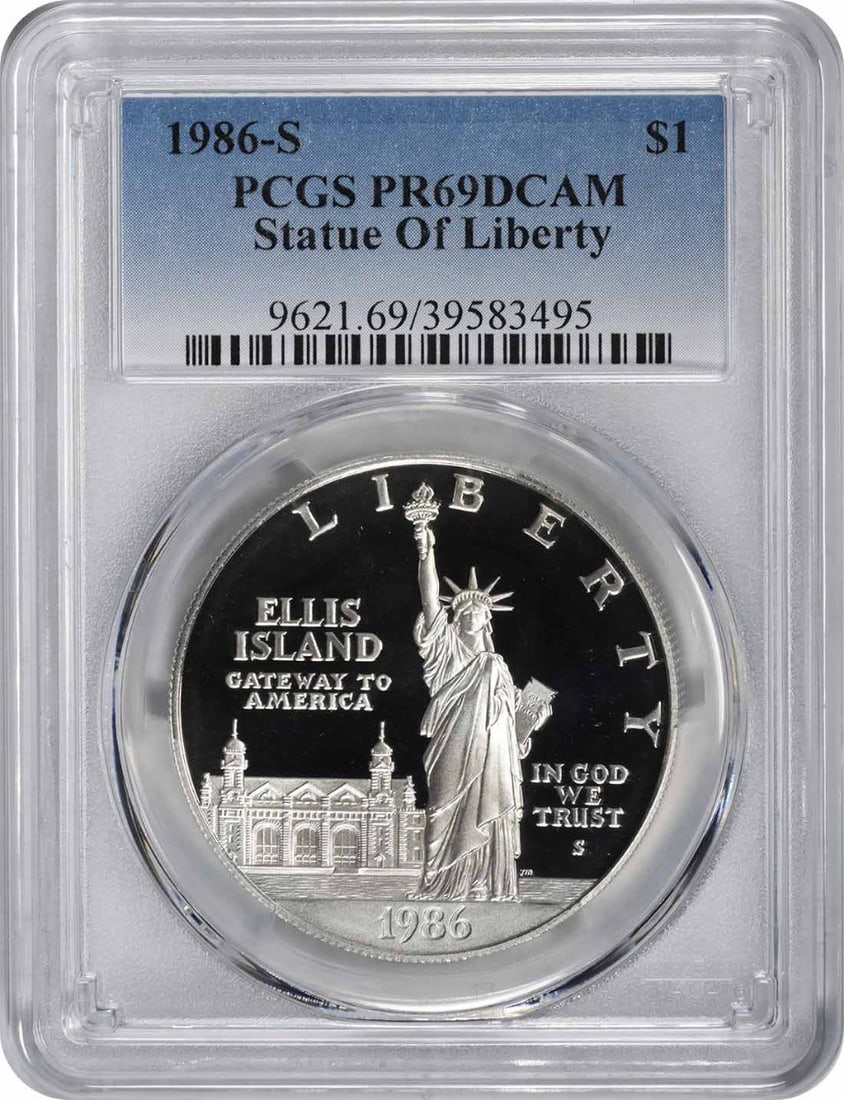 1986-S PCGS PR69DCAM Commemorative Silver Dollar Statue of Liberty: 1986-S PCGS PR69DCAM Commemorative Silver Dollar Statue of Liberty A stunning tribute to American heritage, the 1986-S PCGS PR69DCAM Commemorative Silver Dollar Statue of Liberty is a masterpiece of