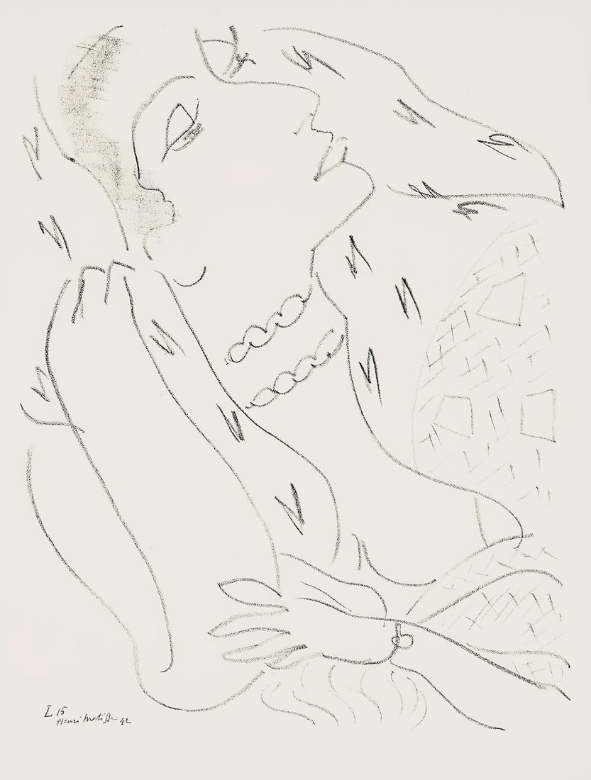 Henri Matisse, Srie L, var. 15 (Duthuit 9), Dessins, Thmes et variations, Lithograph: Henri Matisse, Srie L, var. 15 (Duthuit 9), Dessins, Thmes et variations, Lithograph A stunning lithograph by Henri Matisse, signed in the plate and from his iconic series Dessins, Thmes et Variations