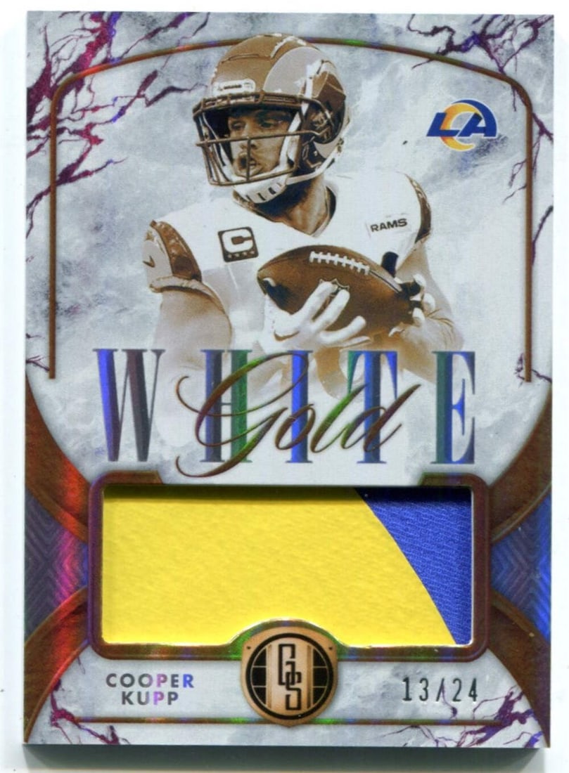 Cooper Kupp 2020 Panini Gold Standard White Gold Patch Card (WG-CKP) - 50: Cooper Kupp 2020 Panini Gold Standard White Gold Patch Card (WG-CKP) - 50 Get your hands on a rare Cooper Kupp autograph card, featuring his iconic white gold patch in the 2020 Panini Gold Standard se
