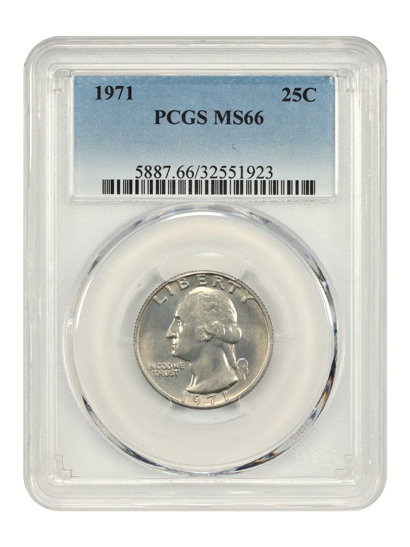 1971 Washington Quarter (PCGS MS66): 1971 Washington Quarter (PCGS MS66) A rare gem from the early 1970s, this 1971 Washington Quarter is certified MS66 by PCGS, one of the highest grades for circulated coins. In near-mint condition, its
