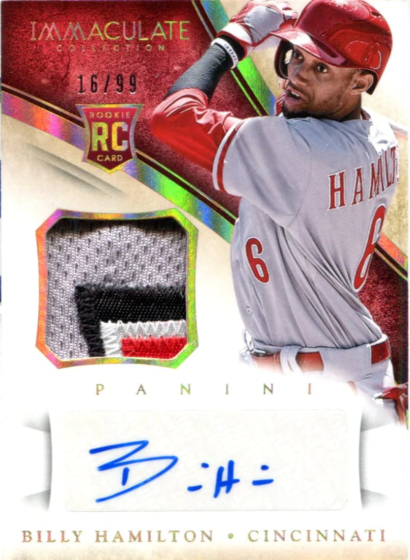 Card Billy Hamilton Autographed 2014 Panini Immaculate Collection Rookie Jersey: Card Billy Hamilton Autographed 2014 Panini Immaculate Collection Rookie Jersey Get ready to own a piece of baseball history with this autographed Billy Hamilton rookie jersey card from the 2014 Panin