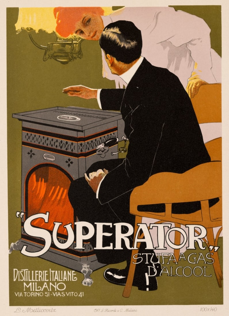 C.1910 Superator Leopoldo Metlicovitz Ricordi Portfolio: C.1910 Superator Leopoldo Metlicovitz Ricordi Portfolio Experience the charm of vintage Italian advertising with this rare 1910 Superator poster by Leopoldo Metlicovitz, measuring just 10 inches wide