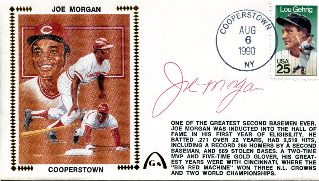 1990 First Day Cover (PSA) - Joe Morgan Autographed August 6th: 1990 First Day Cover (PSA) - Joe Morgan Autographed August 6th Get ready to own a piece of baseball history with this rare 1990 First Day Cover, authenticated by the prestigious Professional Sports Au