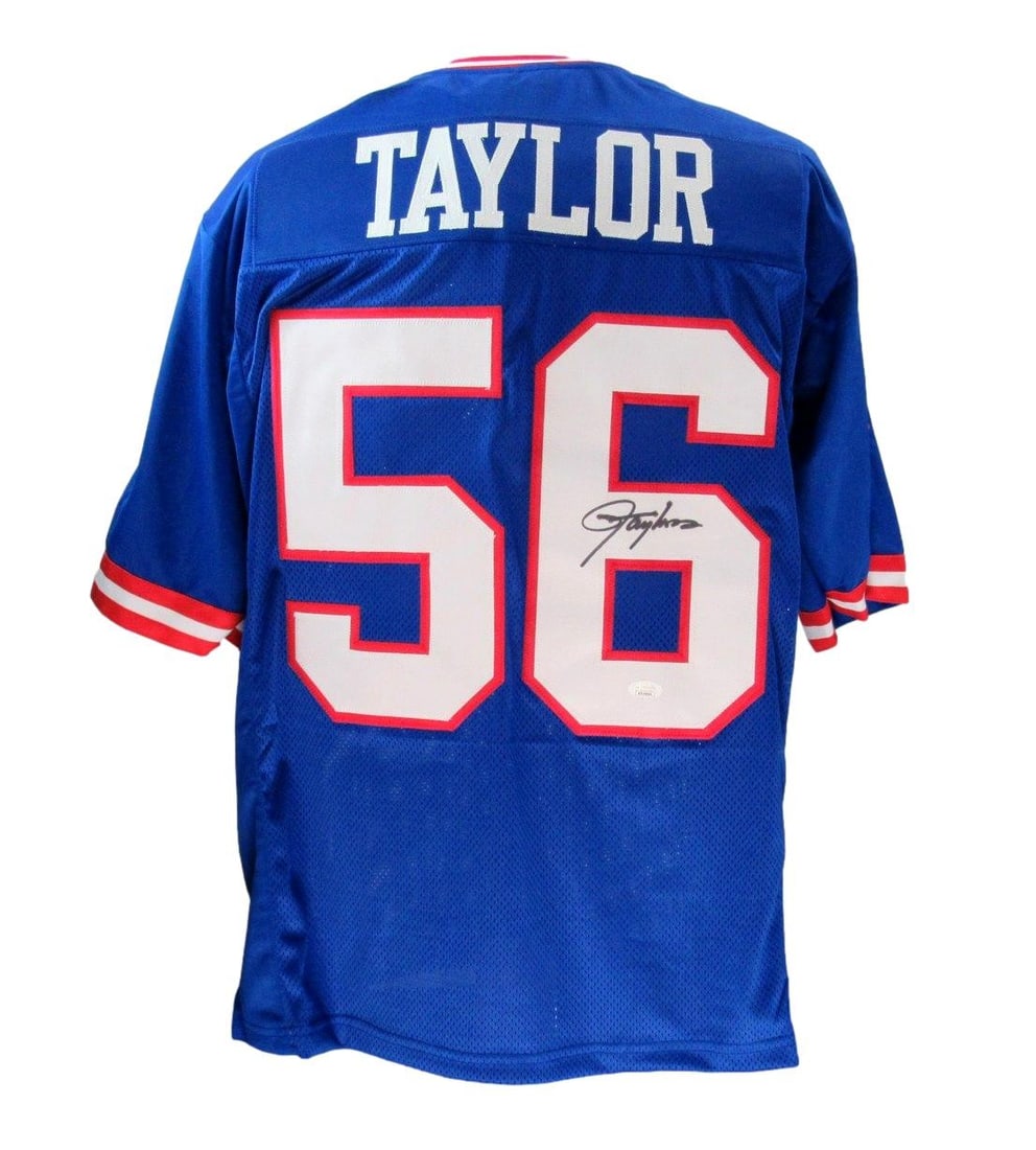 Lawrence Taylor NY Giants Autographed Blue Custom Jersey (JSA 141112): Lawrence Taylor NY Giants Autographed Blue Custom Jersey (JSA 141112) Own a piece of NFL history with this authentic Lawrence Taylor NY Giants autographed blue custom jersey, certified by the JSA (Jam