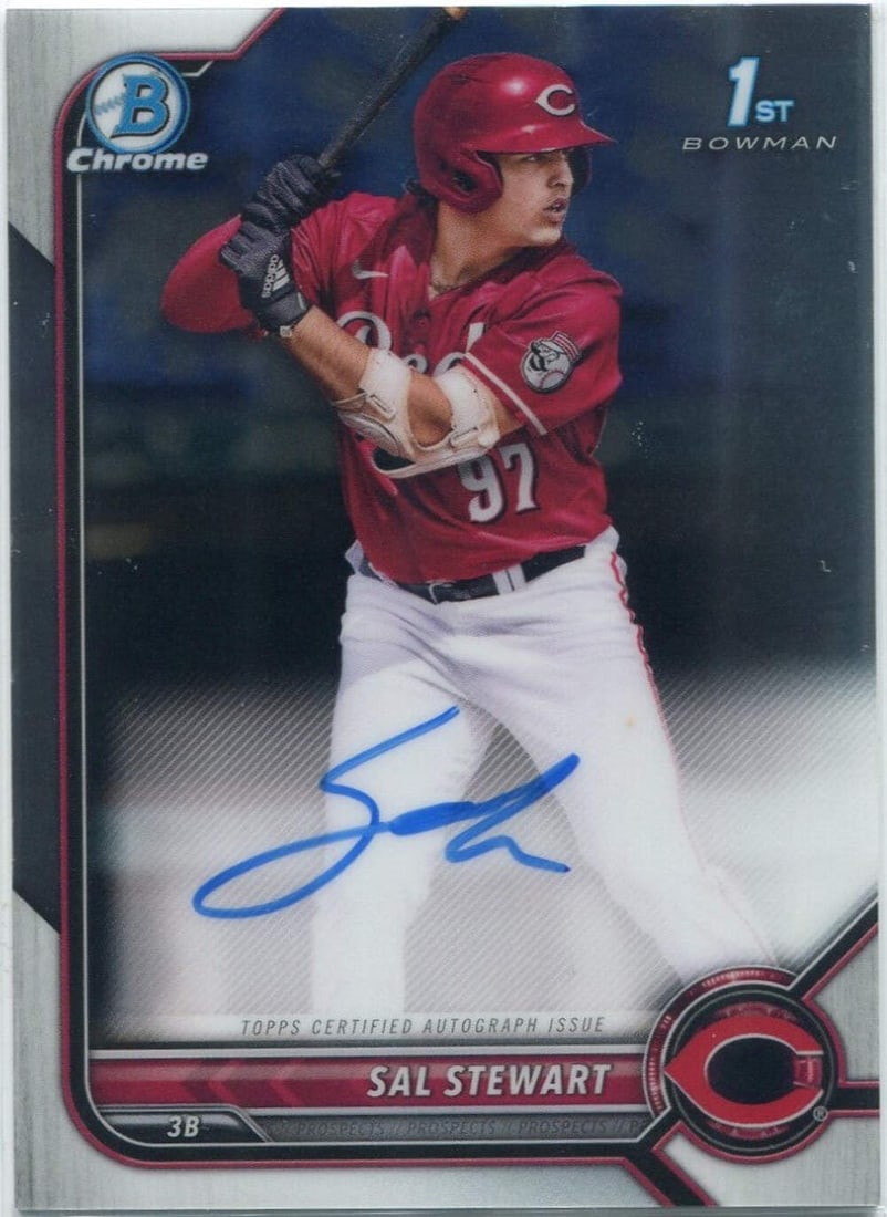 #CDA-SS Sal Stewart 2022 Bowman Draft Chrome Autographed RC: #CDA-SS Sal Stewart 2022 Bowman Draft Chrome Autographed RC Get ready to collect with the Sal Stewart 2022 Bowman Draft Chrome Autographed RC, a rare and highly sought-after addition to any baseball m