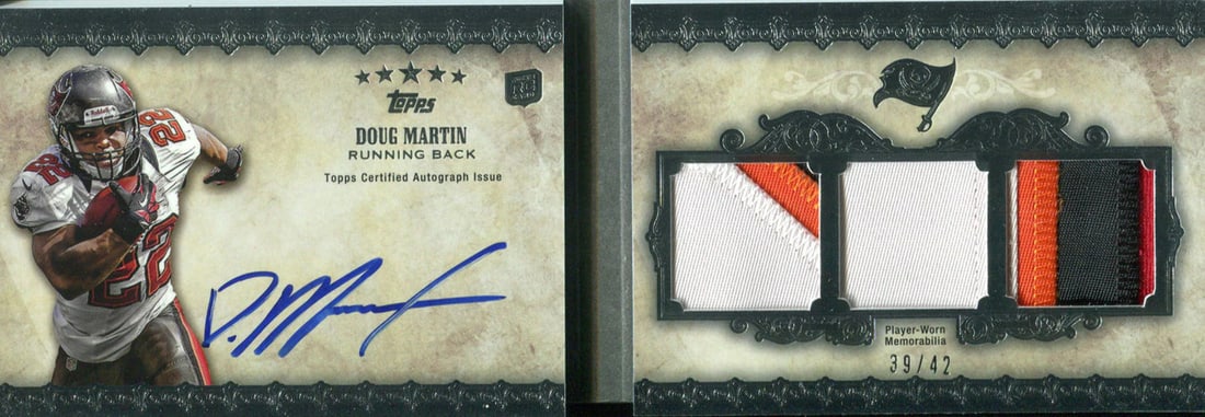 Card Doug Martin Autographed 2012 Topps Five Star Rookie Jersey: Card Doug Martin Autographed 2012 Topps Five Star Rookie Jersey Get ready to showcase your collection with the autographed 2012 Topps Five Star Rookie Jersey of Doug Martin, signed in blue sharpie acr