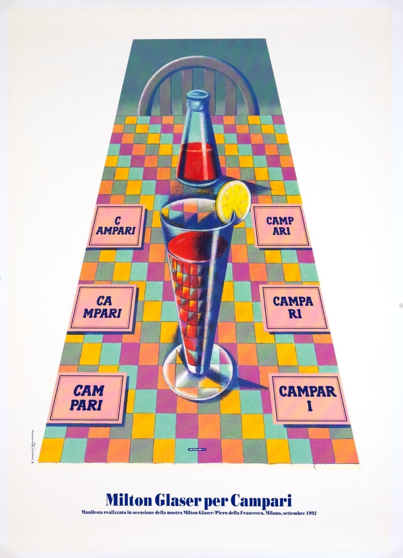Linen Milton Glaser Campari 1992 Unsigned Limited Edition Print Version#2 On: Linen Milton Glaser Campari 1992 Unsigned Limited Edition Print Version#2 On A rare and iconic vintage print, the Linen Milton Glaser Campari 1992 unsigned limited edition poster is a true collector's