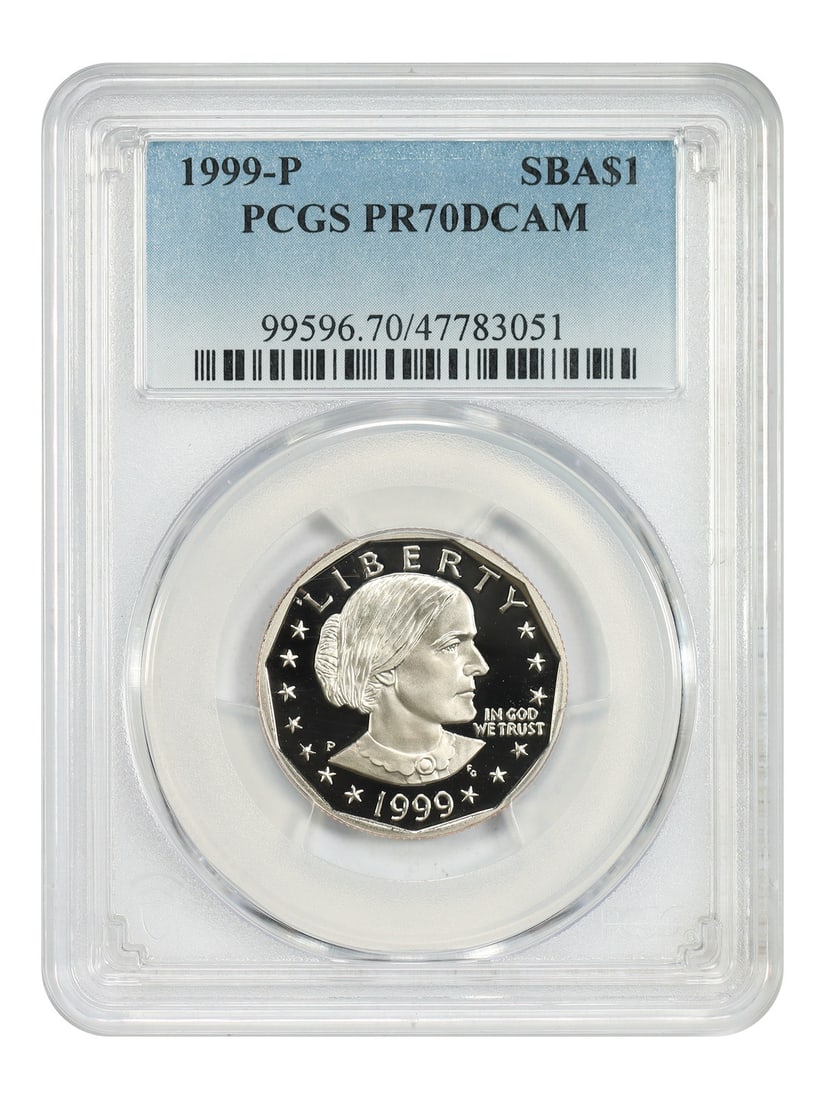 1999-P SBA $1 PCGS PR70DCAM - Susan B. Anthony Dollar Flawless: 1999-P SBA $1 PCGS PR70DCAM - Susan B. Anthony Dollar Flawless Experience the ultimate in numismatic perfection with this 1999-P SBA $1 coin, graded PR70DCAM by PCGS. As one of the highest grades ever