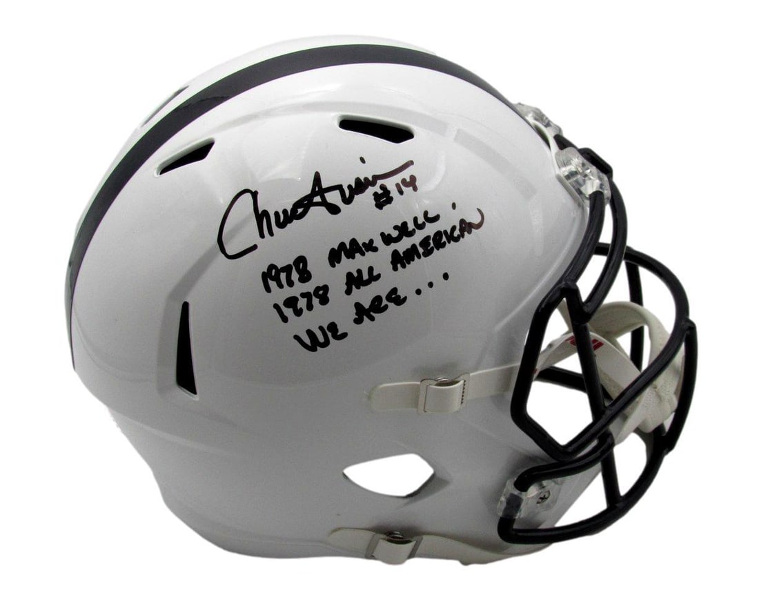 JSA Chuck Fusina Autographed Full Size Speed Replica Football Helmet Penn State: JSA Chuck Fusina Autographed Full Size Speed Replica Football Helmet Penn State Own a piece of Penn State football history with this authentic, full-size JSA authenticated speed replica helmet signed