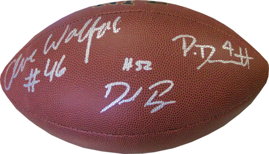 Footbal Phillip Dorsett Clive Walford and Denzel Perryman Autographed Wilson NFL: Footbal Phillip Dorsett Clive Walford and Denzel Perryman Autographed Wilson NFL A rare opportunity to own a piece of NFL history, this autographed Wilson football is signed by Phillip Dorsett, Clive