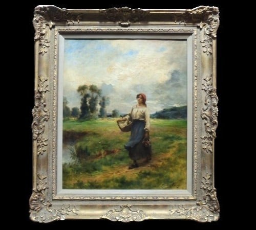 12F Georges Laugee French Oil Painting Rural Woman Landscape Signed: 12F Georges Laugee French Oil Painting Rural Woman Landscape Signed Experience the masterful brushstrokes of Georges Laugee, a renowned French artist, in this stunning oil painting of a rural woman la