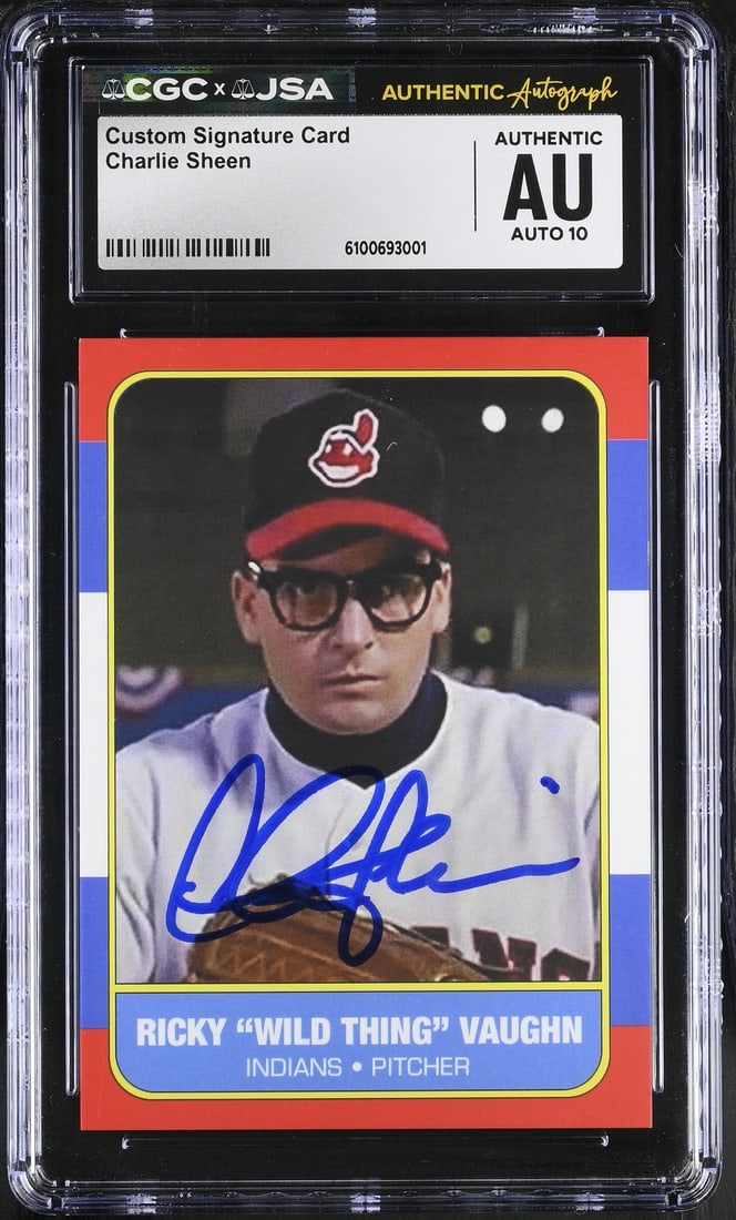 BA206383 Charlie Sheen "Ricky Vaughn" Signed Major League Art Card CGC x JSA 10: BA206383 Charlie Sheen "Ricky Vaughn" Signed Major League Art Card CGC x JSA 10 Get ready to relive the magic of the 90s with this incredibly rare and highly sought-after autographed art card featurin