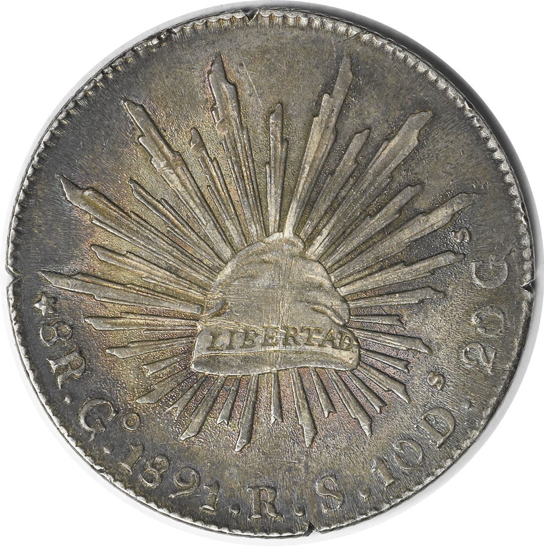 Uncertified 1891 Go RS Mexico 8 Reales KM377.8 BU: Uncertified 1891 Go RS Mexico 8 Reales KM377.8 BU Experience the rich history of Mexico with this stunning 1891 Go RS Mexico 8 Reales, certified as Uncirculated and boasting an impressive KM377.8 grad