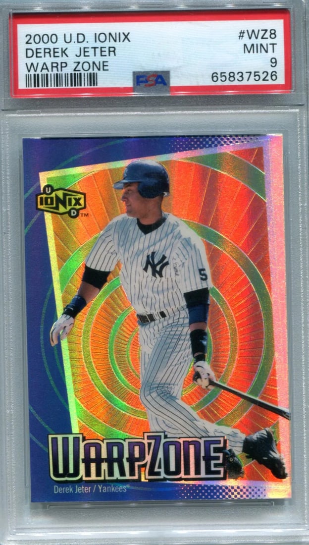 Derek Jeter 2000 Upper Deck IONIX Warpzone #WZ8 PSA 9 Mint Card: Derek Jeter 2000 Upper Deck IONIX Warpzone #WZ8 PSA 9 Mint Card Get ready to relive the excitement of Derek Jeter's 2000 season with this incredibly rare Upper Deck IONIX Warpzone card, graded PSA 9 M