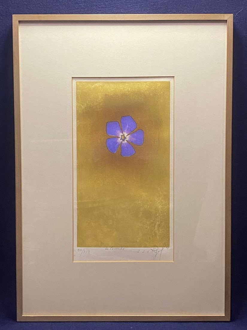 Ltd Jean Jacques Joachim Rigal La Pervenches Signed Lithograph Floral Framed: Ltd Jean Jacques Joachim Rigal La Pervenches Signed Lithograph Floral Framed A stunning limited edition lithograph by French artist Jean Jacques Joachim Rigal, signed and framed in a beautiful floral