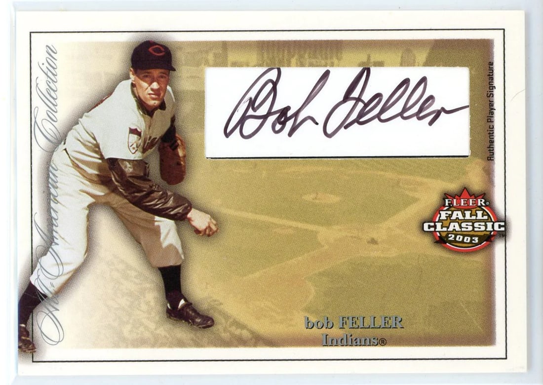 #AAA-BF Bob Feller Autographed 2003 Fleer All-American Collection Card: #AAA-BF Bob Feller Autographed 2003 Fleer All-American Collection Card Meet the legendary Bob Feller, one of baseball's greatest pitchers, in near-mint condition with his autograph on this 2003 Fleer